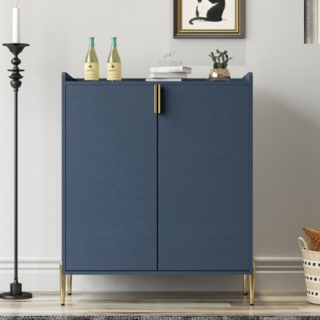 Wine Bar Cabinet, 2-Door Liquor Cabinet with 12-Bottle Wine Rack, Adjustable Shelf & Soft-Close Hinges, Sideboard Buffet Cabinet for Dining Room, Kitchen & Living Room, Blue