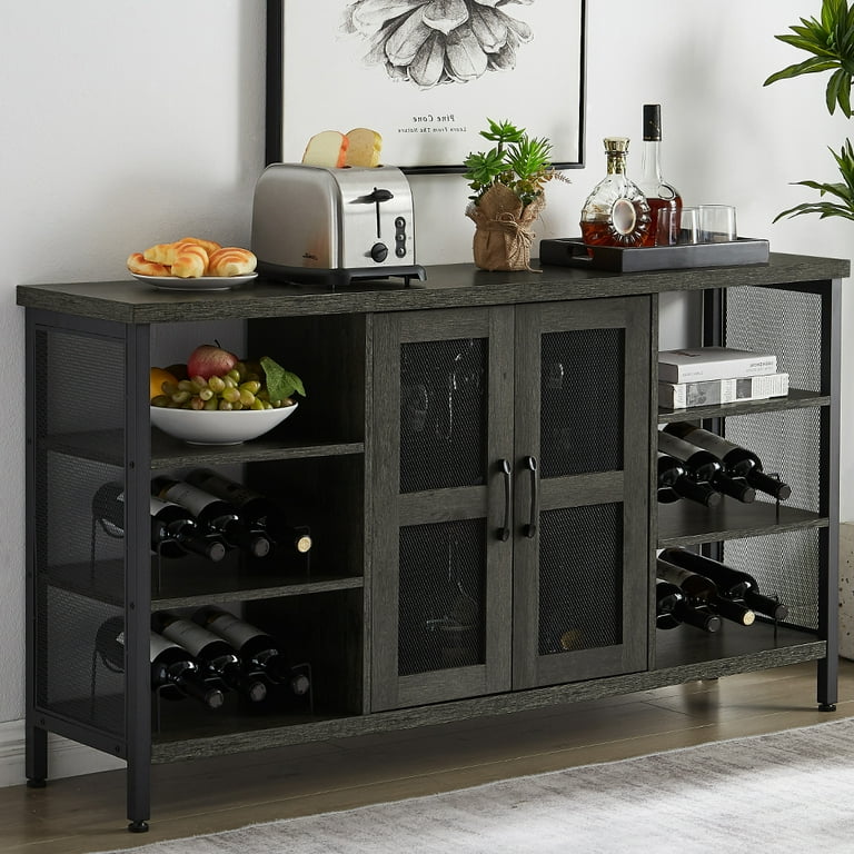 Wine Bar Cabinet with Doors,55 Inch Industrial Coffee Bar