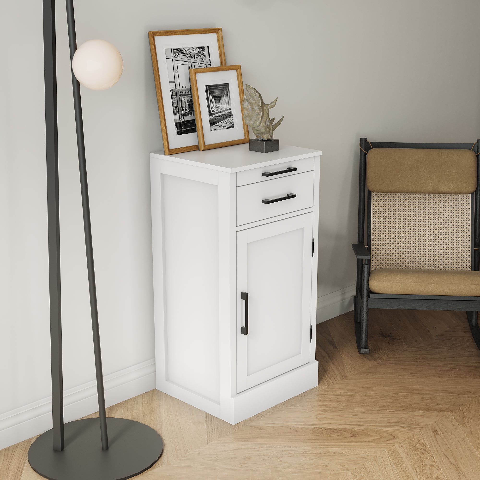 Wine Bar Cabinet Buffet Cabinet with Drawer Storage for Dining Room, White
