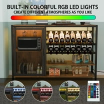 Wine Bar Cabinet with Charging Station, 47.2" Kitchen Coffee Bar Cabinet with & Glass Rack with Light Strip, Storage Cabinet for Kitchen Home Dining Room Bar Wine Glasses Display