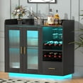 thumbnail image 1 of Wine Bar Cabinet with LED Light, Floating Coffee Cabinet with Wine and Glass Rack, Kitchen Buffet Sideboard with Glass Doors and Drawer, Modern Liquor Cabinet for home, Kitchen, Living Room, Black, 1 of 8