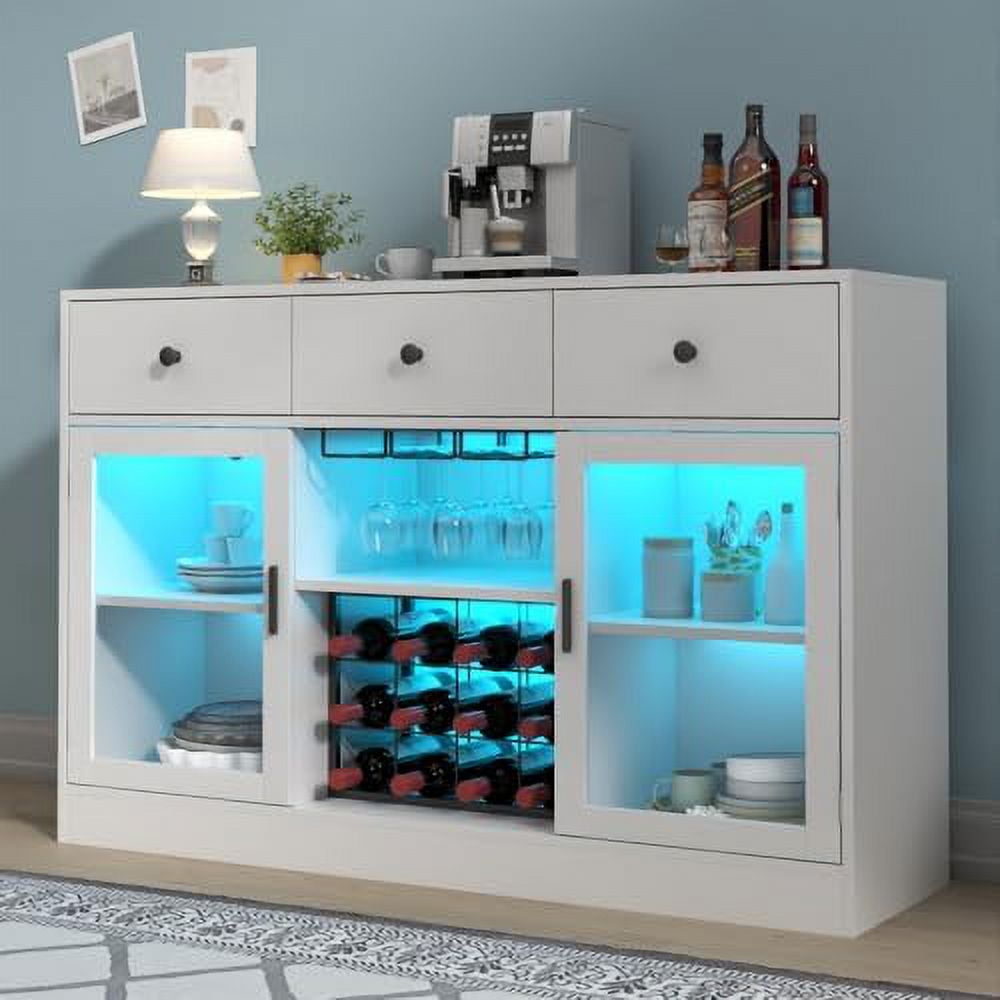 Wine Bar with LED Light Home Coffee with Wine and Glass Rack Kitchen Buffet