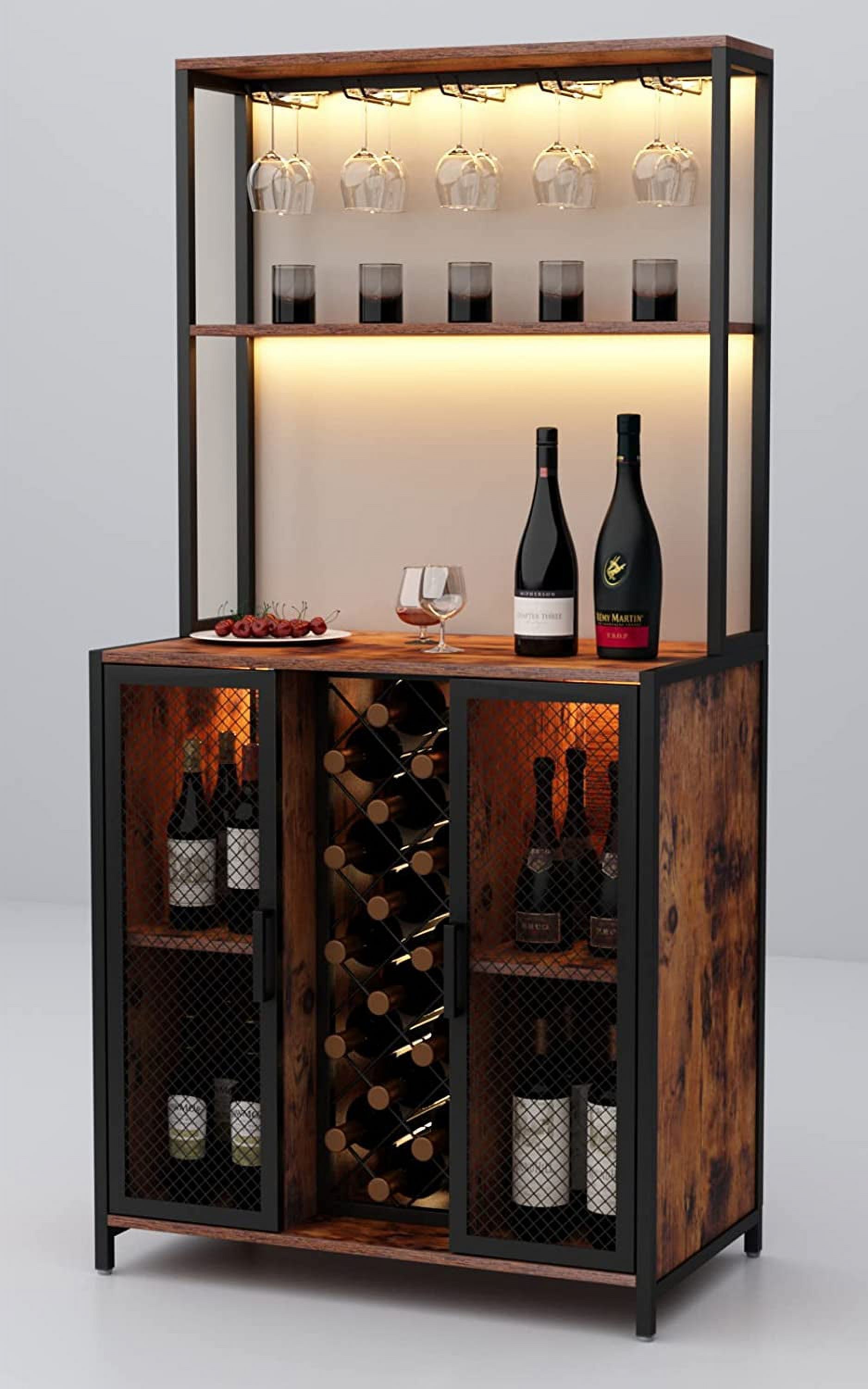 Wine Bar with LED Lights, 5Tier Industrial Coffee Bar, Buffet Sideboard with Adjustable