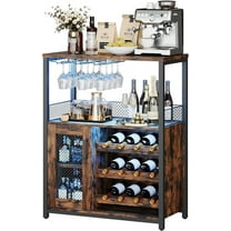 Wine Bar Cabinet with LED Lights, Adjustable Shelves Wine Cooler, Mini Bar for Home, Farmhouse Wooden Wines Rack, 36″ Tall Liquor Cabinet for Home, Kitchen,Dinning Room,Living Room,Retro