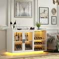 thumbnail image 1 of Wine Bar Cabinet with LED Lights, Floating Coffee Bar with Glass Rack and Removable Wine Racks, Modern Buffet Sideboard with Storage Shelves, Kithchen Bar with Glass Cabinet Doors, 1 of 6