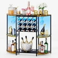 thumbnail image 1 of Wine Bar Cabinet with LED Lights, Mini Wine Rack with Storage and Glass Holder, Home Bar Cart for Liquor, 3-Tier Bar Table for Kitchen, Dining Room, Living Room, Rustic Brown, 1 of 9