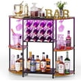 thumbnail image 1 of Wine Bar Cabinet with LED Lights, Mini Wine Rack with Storage and Glass Holder, Home Bar Cart for Liquor, 3-Tier Bar Table for Kitchen, Dining Room, Living Room, Rustic Brown, 1 of 9