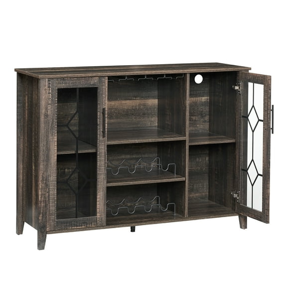 Wine Bar Cabinet with Led Light, Home Coffee Cabinet with Wine and Glass Rack, Kitchen Buffet Sideboard with Storage,Liquor Cabinet for Bar, Dining Room, Kitchen (Brown)