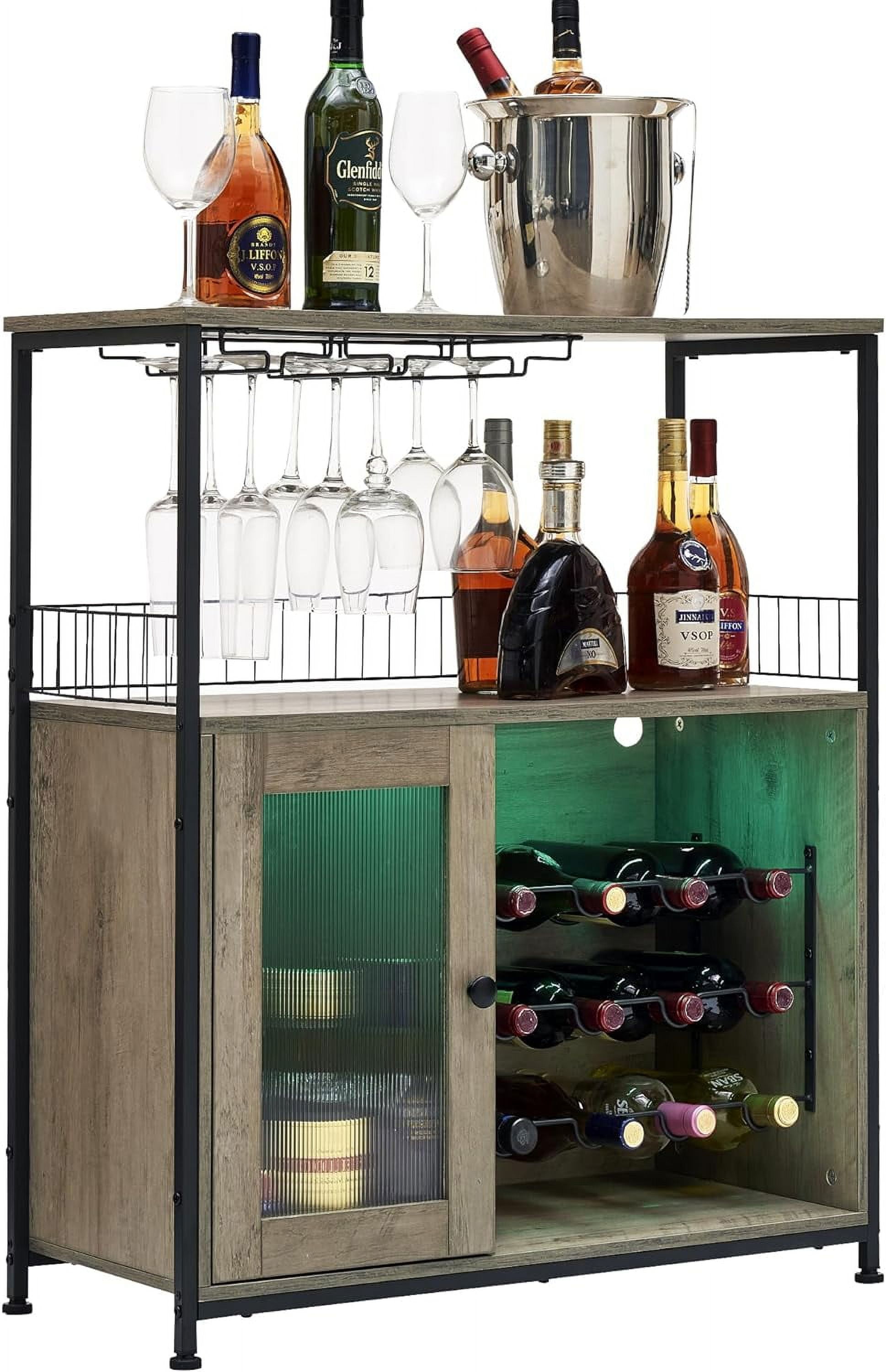 Wine Bar with Led Lights and Removable Wine Racks, Multifunctional Bar with 3