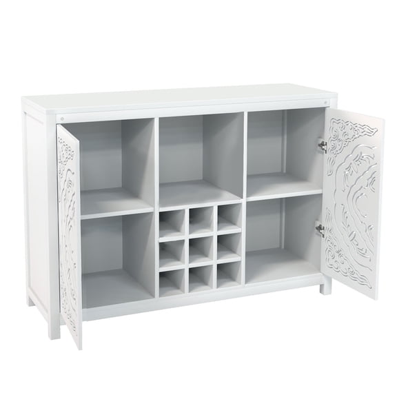Wine Bar Cabinet, Liquor Cabinet Strong Structure MDF Particleboard Movable 9 Slot Wine Rack  For Dining Room