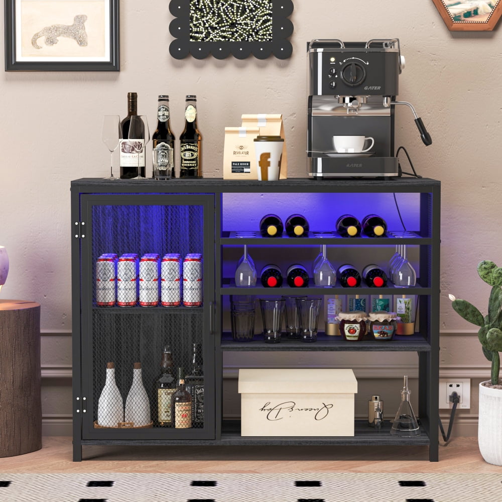 Wine Bar Cabinet Liquor Storage Credenza Sideboard with Wine Racks Stemware Holder With UAB Socket Metal Bracket for Familybars Hallways Living Room Walmart