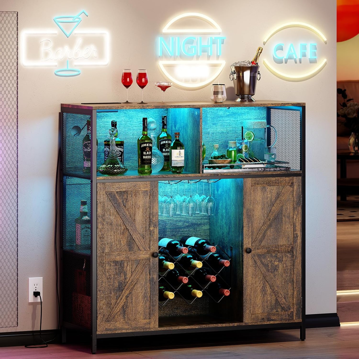 Coffee Bar Station Aheaplus Bar Cabinet With Power Outlets & LED Lights ...