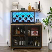 Wine Bar Cabinet with Wheels, 4-Tier Bar Cart with Power Outlets and LED Light, Liquor Cabinet Home Mini Bar with Wine Rack, Coffee Bar Cabinet for Liquor, Rustic Brown