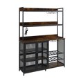 thumbnail image 1 of Wine Bar Cabinet With LED Lights, Wine Rack With Spacious Cabinet, 3 Tier Shelves, Glasses Holder, Power Outlet, Bar Cabinet For Kitchen Living Room, 1 of 9
