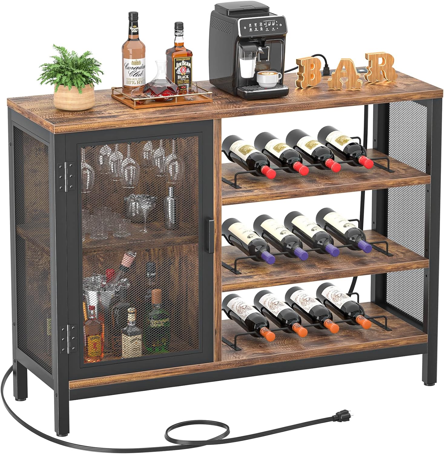 Wine Bar with Power Outlets, Industrial Bar for Liquor