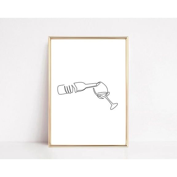 Wine Bar Cart Wall Decor Cocktail Line Art Print, Unframed Canvas 12x16in