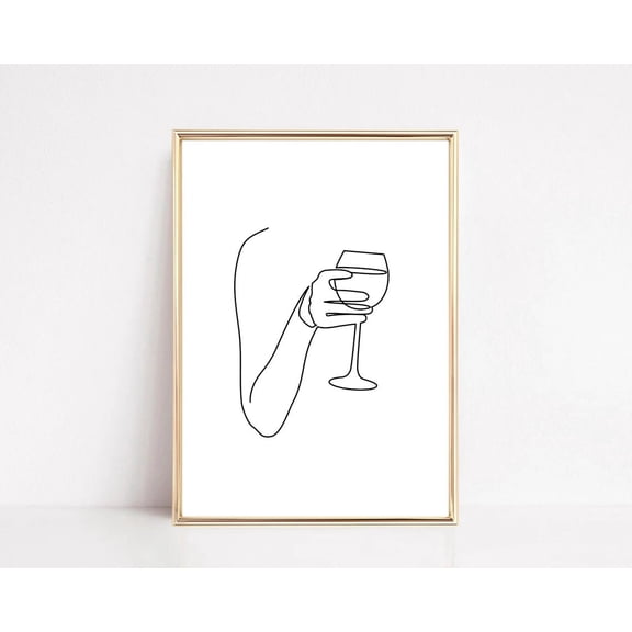 Wine Bar Cart Wall Decor Cocktail Line Art, Unframed Canvas 16x20in