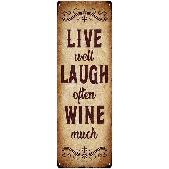 Wine Bar Metal Sign Live Well Laugh Often Wine Much Home Decor Retro Rustic Vintage Kitchen Pub Hanging Plaque Wall Art Decorations Man Cave Chic Gift 4"x16"