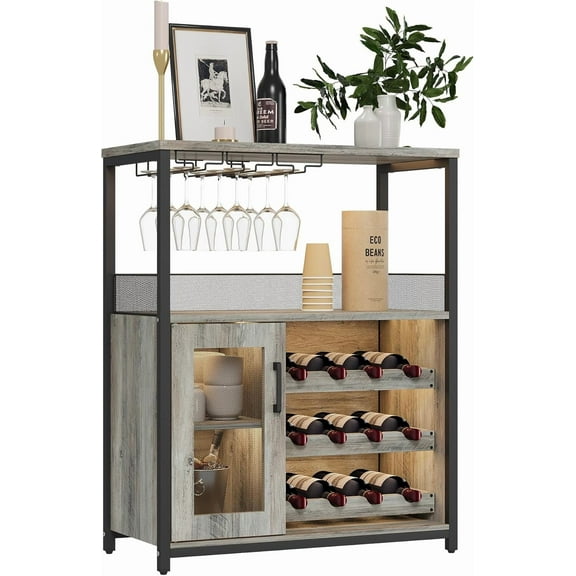 Wine Bar Rack Cabinet, Adjustable Shelves Coffee Bar Cabinet with Mesh Door and Baffle Design, 36 In Tall Small Liquor Bar Cabinet for Home, Kitchen, Dinning Room