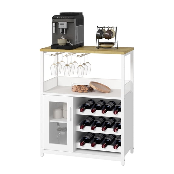 Wine Bar Rack Cabinet, with Glass Holder, Industrial Sideboard and Buffet Cabinet with Glass Tray and Mesh Doors, Adjustable Shelves for Dining, Living Room