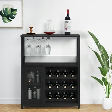 Wine Bar Rack Cabinet with Detachable Wine Rack, Bar Cabinet with Glass Holder, Small Sideboard and Buffet Cabinet with Mesh Door (White)