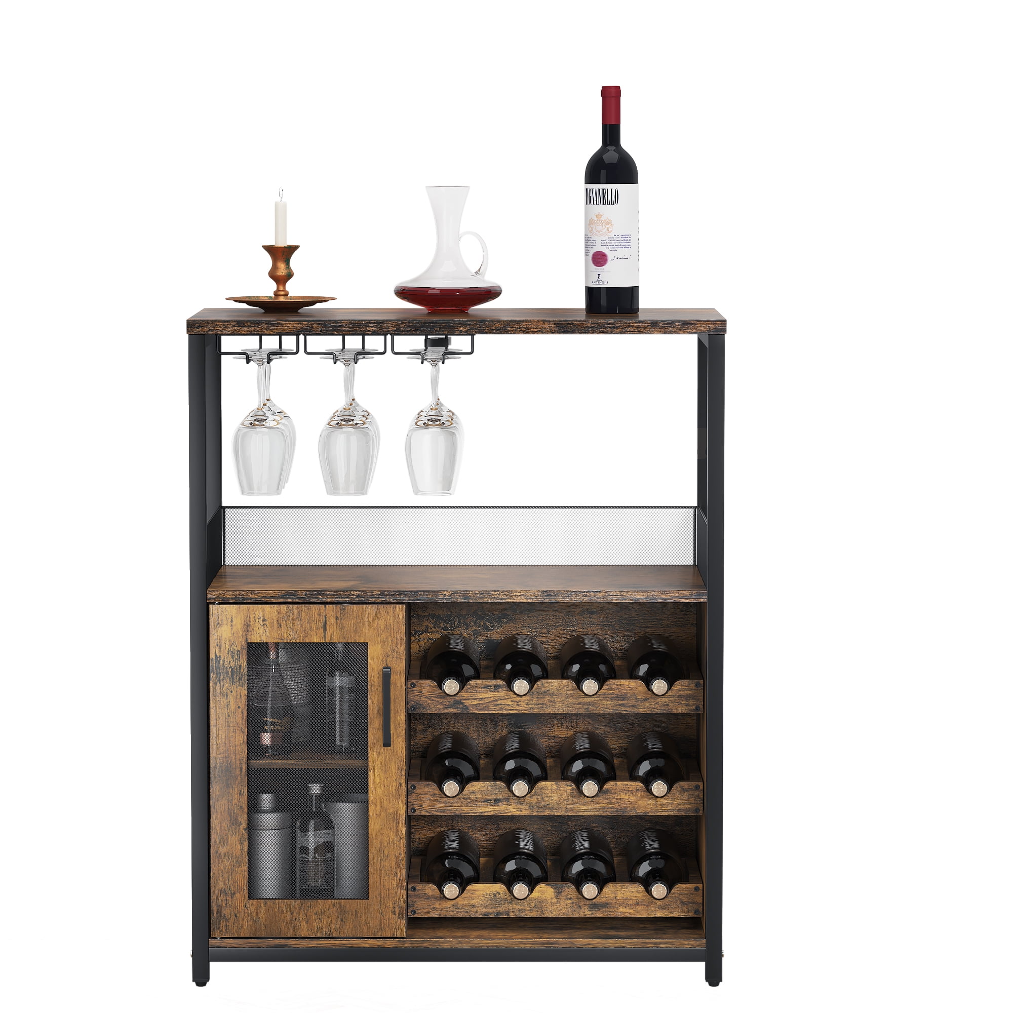 Wine Bar Rack Cabinet with Detachable Wine Rack, Bar Cabinet with ...