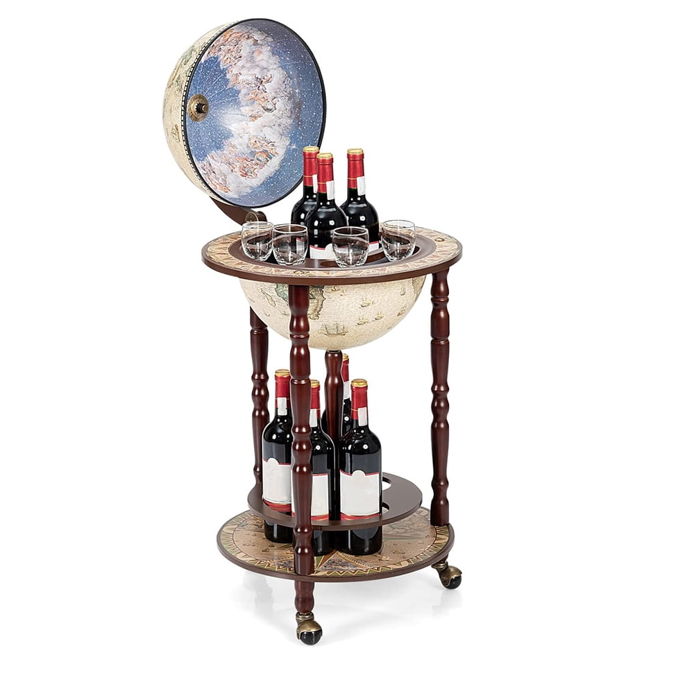 Glossy White Italian Globe Bar Wine Rack with Wheels
