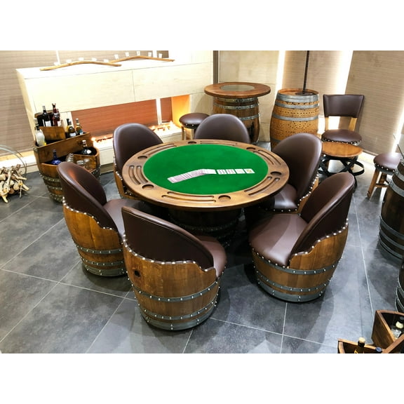 Wine Barrel Poker Set with Removable Dining Top - Game Table & Barrel Chair - Wine Barrel Table for Dining and Poker