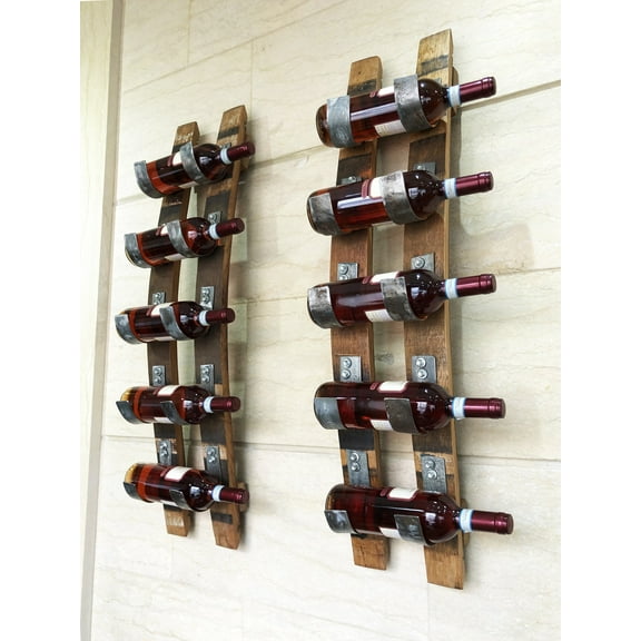Wine Barrel Stave 5-Bottle Holder - Wall Mount Wine Rack - Rustic Wine Barrel Decor - Unique Wine Storage