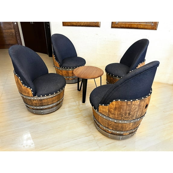 Wine Barrel Table Set - Rustic Barrel Table & Chairs - Whiskey Barrel Furniture - Unique Wine Decor - Vintage Barrel Seating