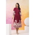 thumbnail image 1 of Wine Base With Cream Color Bold Flower Motif Midi Dress, 1 of 5