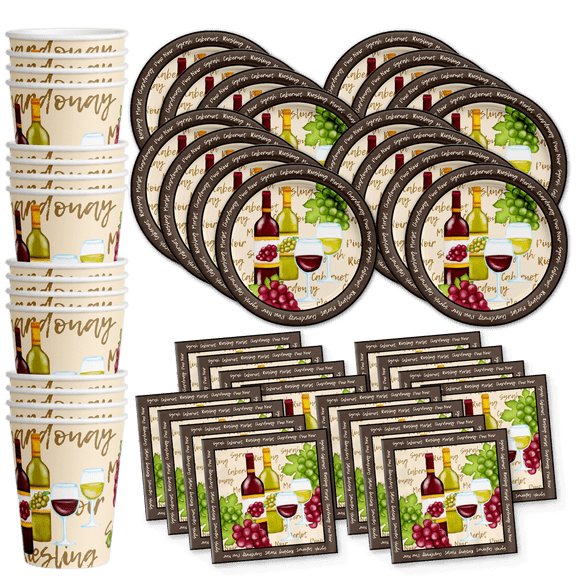 Wine Birthday Party Supplies Set Plates Napkins Cups Tableware Kit for 16