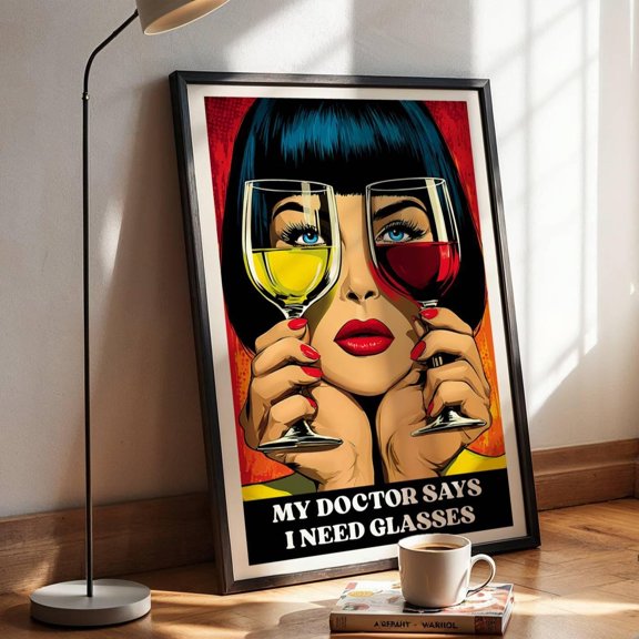 Wine Bold Comic Style Bright Colorful Art Decorative Wall Art Poster , Poster Print Only