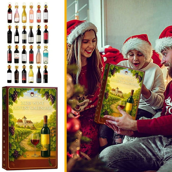 Wine Bottle Advent Calendar 2025, 24 Days Mini Wine Tasting Gift Set for Adults, Countdown to Christmas with Premium Wines, Holiday Party and Home Bar Decoration