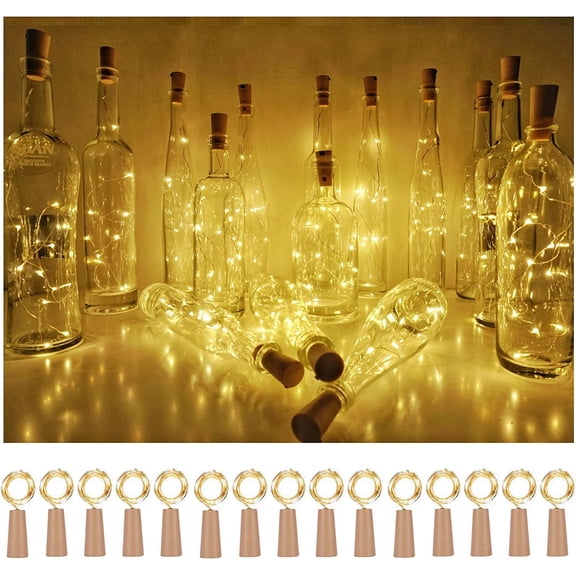 Wine Bottle Cork Lights 15Pack 10 LED/ 40 Inches Battery Operated Cork Shape Copper Wire Colorful Fairy Mini String Lights for Party Christmas Halloween Wedding Decoration (Warm White)