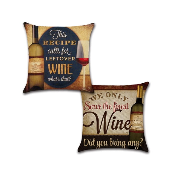 Wine Bottle Cotton Linen Fabric Vintage Red Wine Cushion Cover Decorative Indoor Outdoor Throw Pillow Cover Set 18x18