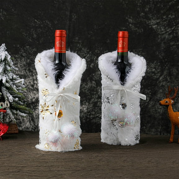 Wine Bottle Cover Dress Set, Christmas Wine Bottle Ornament for Holiday Party Tabletop Decor, Family Gathering Hostess Gift, Wine Bottle Bag for Mantel Display and Seasonal Celebration Akmoler