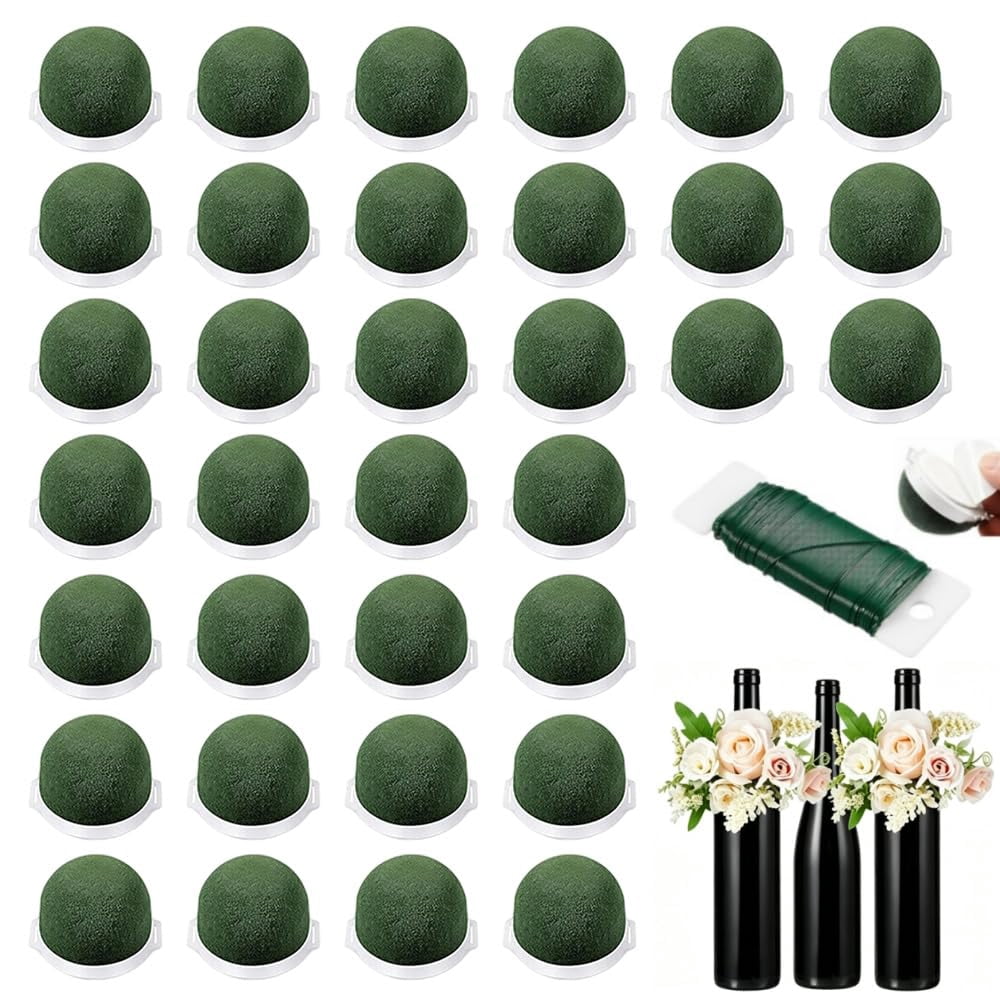 Wine Bottle Floral Foam Holders, Half Round Wet Flower Foam Cage with Base, Floral Foam for Fresh/Artificial Flowers, DIY Wedding Centerpiece Decor with Floral Wire
