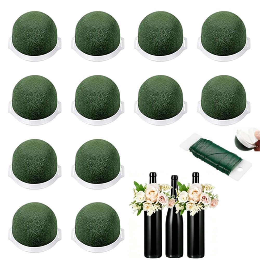 Wine Bottle Floral Foam Holders, Half Round Wet Flower Foam Cage with Base, Floral Foam for Fresh/Artificial Flowers, DIY Wedding Centerpiece Decor with Floral Wire