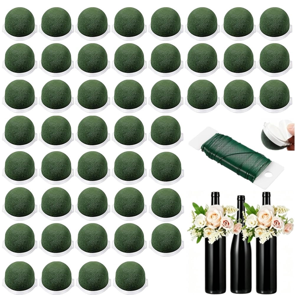 Wine Bottle Floral Foam Holders, Half Round Wet Flower Foam Cage with Base, Floral Foam for Fresh/Artificial Flowers, DIY Wedding Centerpiece Decor with Floral Wire