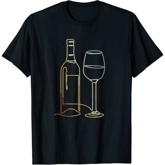 Wine Bottle Glass Line Art Retro Style Vintage T-Shirt