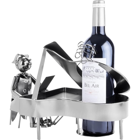 Wine Bottle Holder 'Grand Piano' - Table Top Metal Sculpture - with Greeting Card
