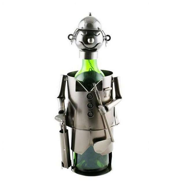 Wine Bottle Holder Wine Rack Golfer with Golf Clubs Bar Decor in Silver Kitchen Gift