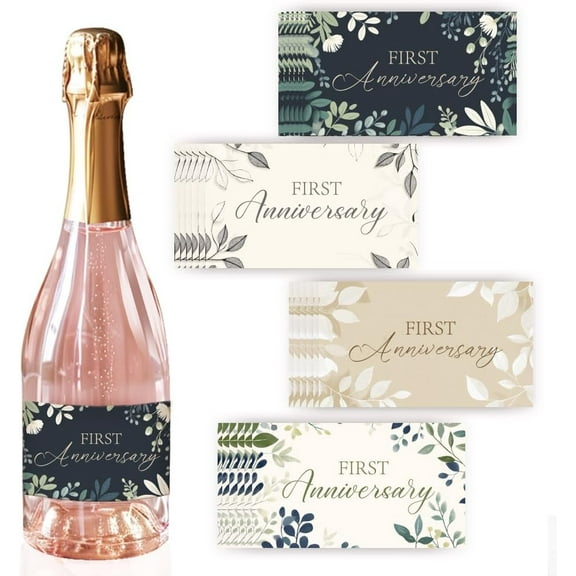 Wine Bottle Labels 40pcs 4 Colors Wine Labels for Bottles First Anniversary Labels Marriage Milestone Labels Leaf Sticker for Party Wedding Celebration Bottle Wraps Wine Tags 3.5x2 inch