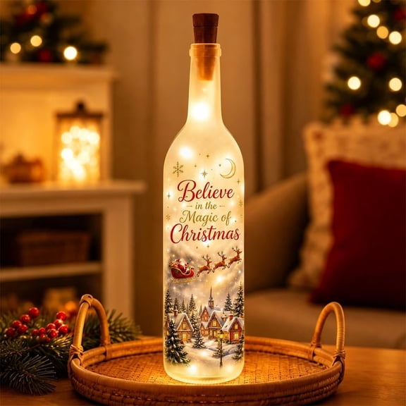 Wine Bottle Lamp, Personalized Vintage Glass LED Bottle Light with Warm Romantic Glow for Bedroom, Bar, Wedding, Christmas and Holiday Gift