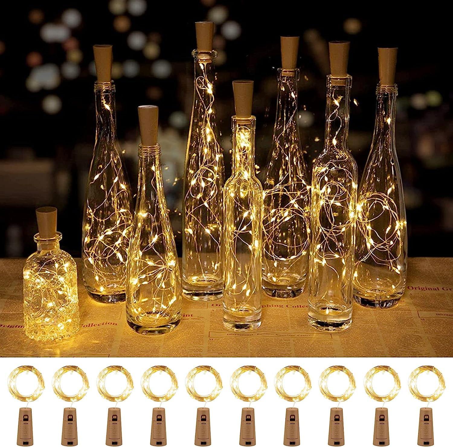 Wine Bottle Lights with Cork, 10 Pack 20 LED Waterproof Battery ...