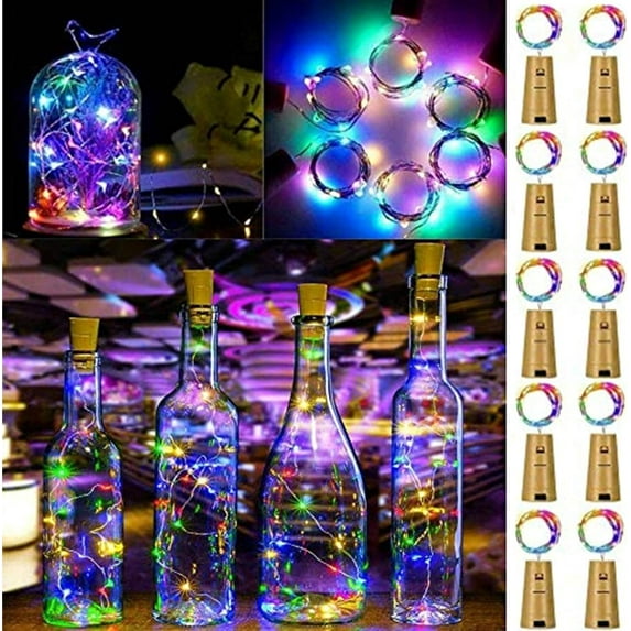 Wine Bottle Lights with Cork, 10 Pack Battery Operated LED Cork Shape Silver Wire Fairy Mini String Lights for DIY, Party, Decor, Wedding Indoor Outdoor