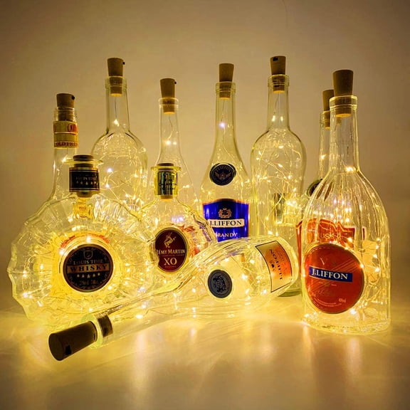 Wine Bottle Lights with Cork Christmas Lights 20 LED 10 Pack Fairy Lights Waterproof Battery Operated Cork String Lights for Jar Party Wedding Christmas Festival Bar Decoration, Warm White