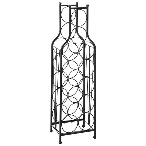 Wine Bottle Matrix Holder Wine Rack, 12 Bottle Freestanding Floor Wine Storage , Sturdy Metal Matte Black Construction, Foldable, Wine Bottle Shaped Design