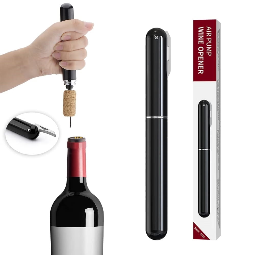 Black Stainless Steel Air Pressure Wine Bottle Opener with Foil Cutter